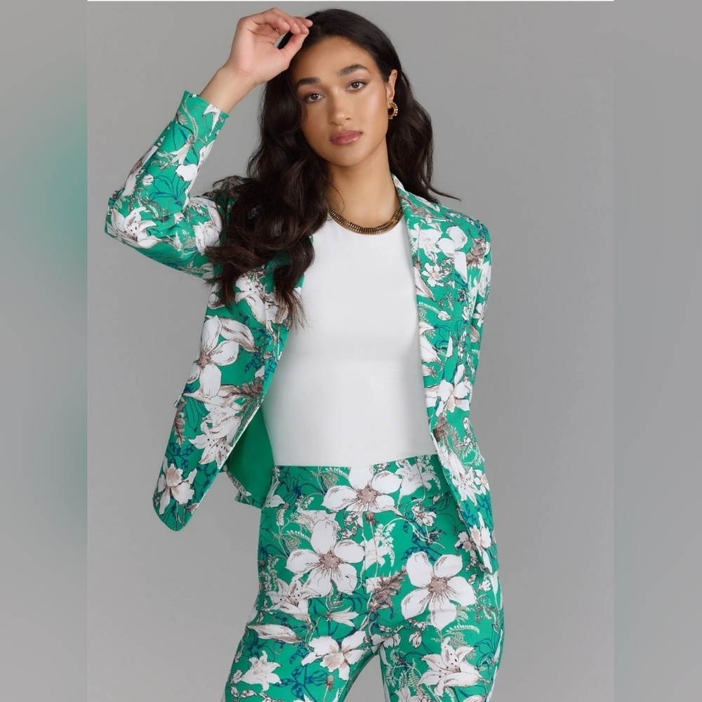New York & Company Floral Green‎ Spring Summet Women Blazer Size 3X